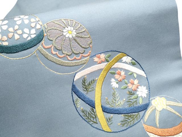 平和屋着物●九寸名古屋帯　総刺繍　花毬文　金糸　正絹　逸品　CABD0733hy