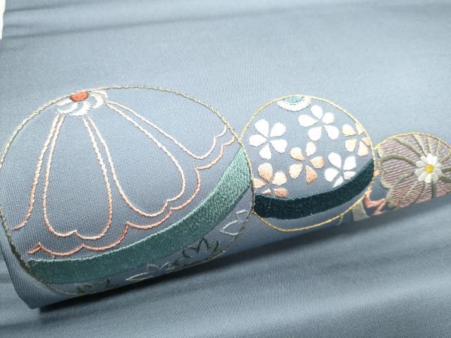 平和屋着物●九寸名古屋帯　総刺繍　花毬文　金糸　正絹　逸品　CABD0733hy