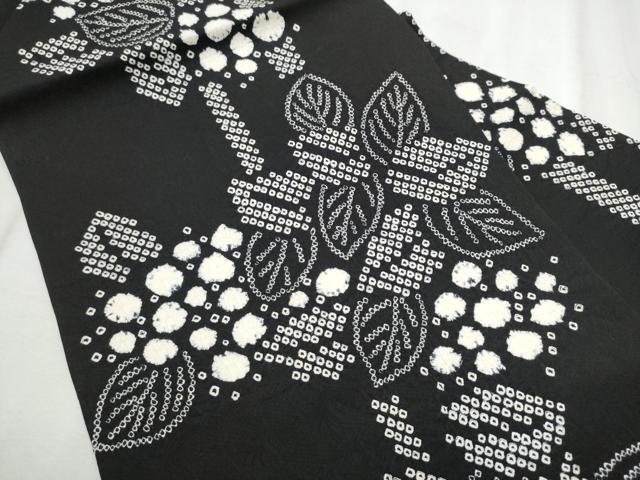 平和屋着物●全通柄　九寸名古屋帯　絞り　草花文　黒地　正絹　逸品　CABD0734hy