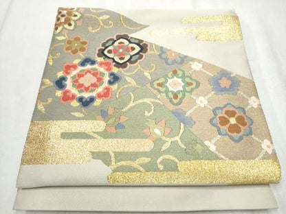 平和屋着物●爪掻き本綴れ　八寸名古屋帯　切嵌正倉院花文　金糸　正絹　逸品　CABD0735hy