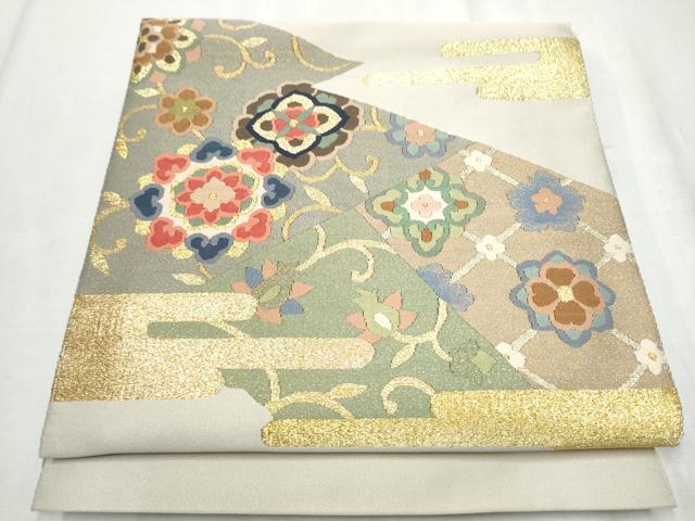 平和屋着物●爪掻き本綴れ　八寸名古屋帯　切嵌正倉院花文　金糸　正絹　逸品　CABD0735hy