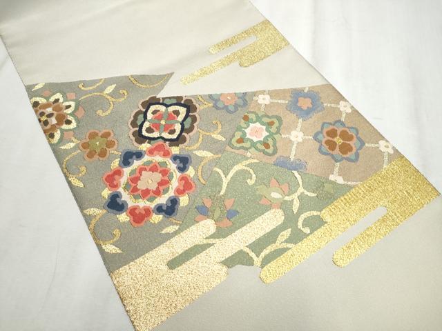 平和屋着物●爪掻き本綴れ　八寸名古屋帯　切嵌正倉院花文　金糸　正絹　逸品　CABD0735hy