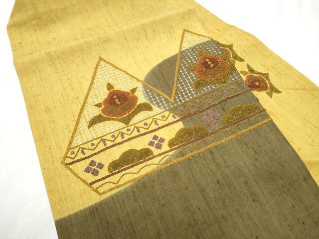 平和屋着物●中国三大刺繍　スワトウ相良刺繍　総刺繍　九寸名古屋帯　紬地　吉祥花文　正絹　逸品　CABD0738hy