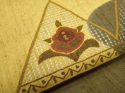 平和屋着物●中国三大刺繍　スワトウ相良刺繍　総刺繍　九寸名古屋帯　紬地　吉祥花文　正絹　逸品　CABD0738hy