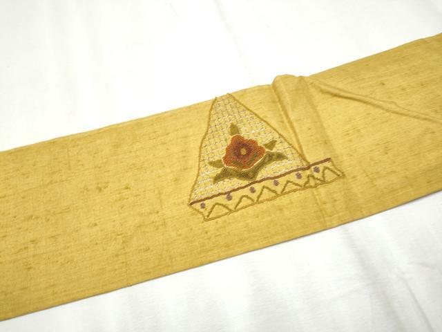 平和屋着物●中国三大刺繍　スワトウ相良刺繍　総刺繍　九寸名古屋帯　紬地　吉祥花文　正絹　逸品　CABD0738hy