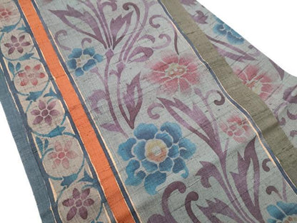平和屋着物●九寸名古屋帯　紬地　花唐草文　正絹　逸品　CABD0743hy