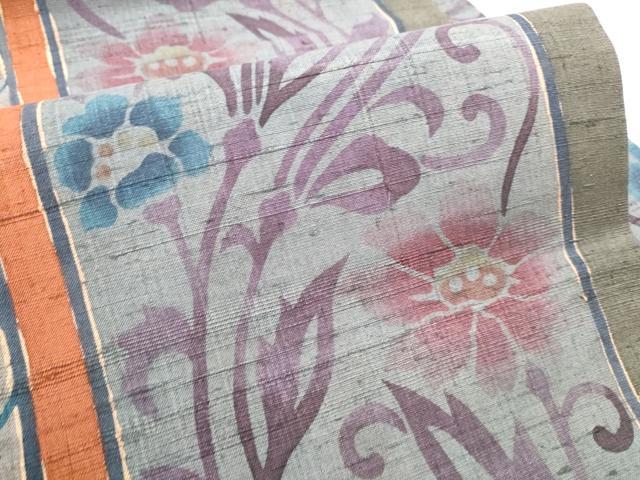 平和屋着物●九寸名古屋帯　紬地　花唐草文　正絹　逸品　CABD0743hy