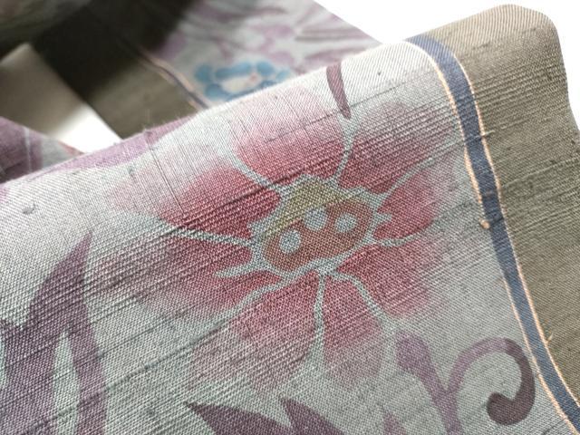 平和屋着物●九寸名古屋帯　紬地　花唐草文　正絹　逸品　CABD0743hy