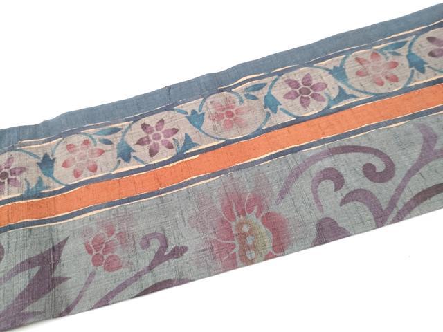 平和屋着物●九寸名古屋帯　紬地　花唐草文　正絹　逸品　CABD0743hy