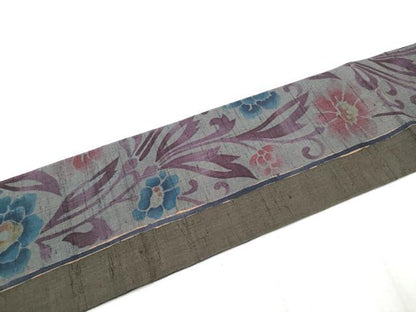 平和屋着物●九寸名古屋帯　紬地　花唐草文　正絹　逸品　CABD0743hy