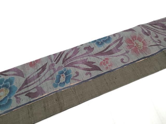 平和屋着物●九寸名古屋帯　紬地　花唐草文　正絹　逸品　CABD0743hy