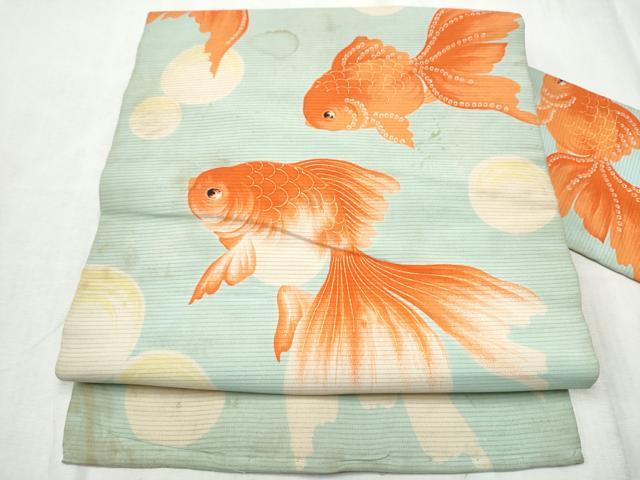 平和屋着物●アンティーク　大正ロマン　九寸名古屋帯　金魚　正絹　逸品　CABD0750hy