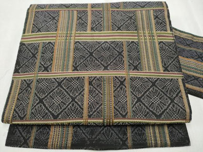 平和屋着物●九寸名古屋帯　格子花文　　正絹　逸品　CABD0751hy