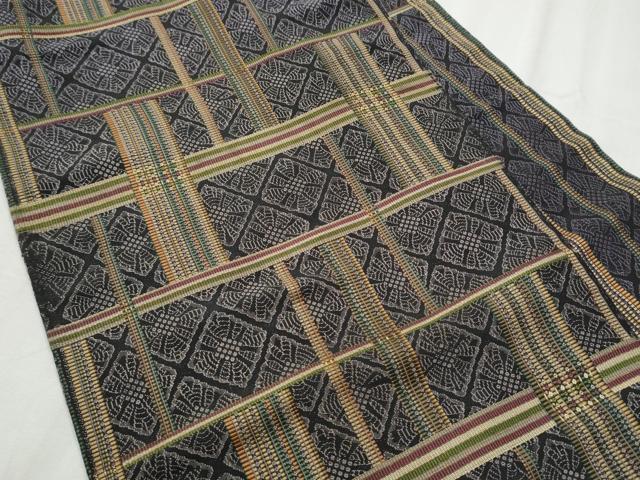 平和屋着物●九寸名古屋帯　格子花文　　正絹　逸品　CABD0751hy