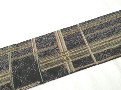 平和屋着物●九寸名古屋帯　格子花文　　正絹　逸品　CABD0751hy