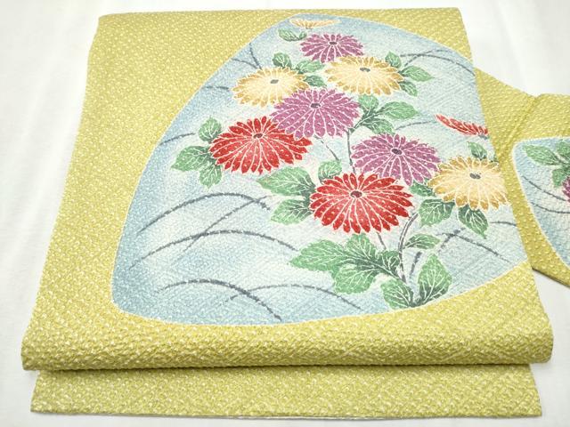 平和屋着物●名門　藤娘きぬたや・総絞り　九寸名古屋帯　菊　正絹　逸品　CABD0755hy