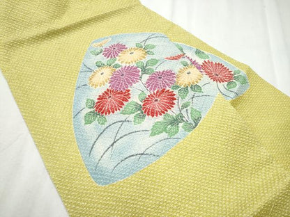 平和屋着物●名門　藤娘きぬたや・総絞り　九寸名古屋帯　菊　正絹　逸品　CABD0755hy