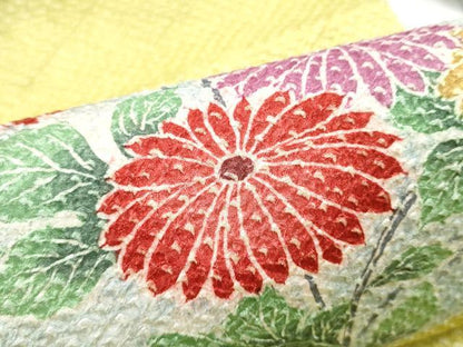 平和屋着物●名門　藤娘きぬたや・総絞り　九寸名古屋帯　菊　正絹　逸品　CABD0755hy
