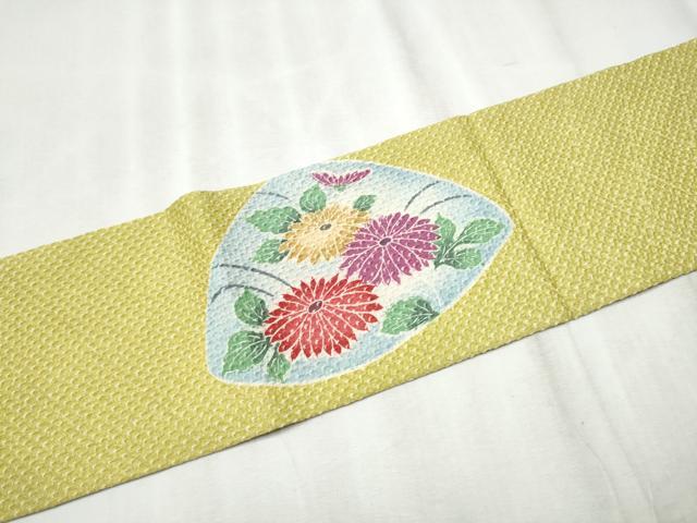 平和屋着物●名門　藤娘きぬたや・総絞り　九寸名古屋帯　菊　正絹　逸品　CABD0755hy