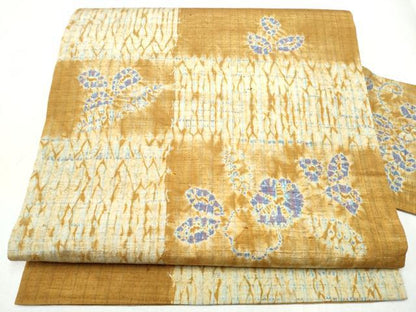 平和屋着物●九寸名古屋帯　紬地　杢目絞り　舞花文　正絹　逸品　CABD0757hy
