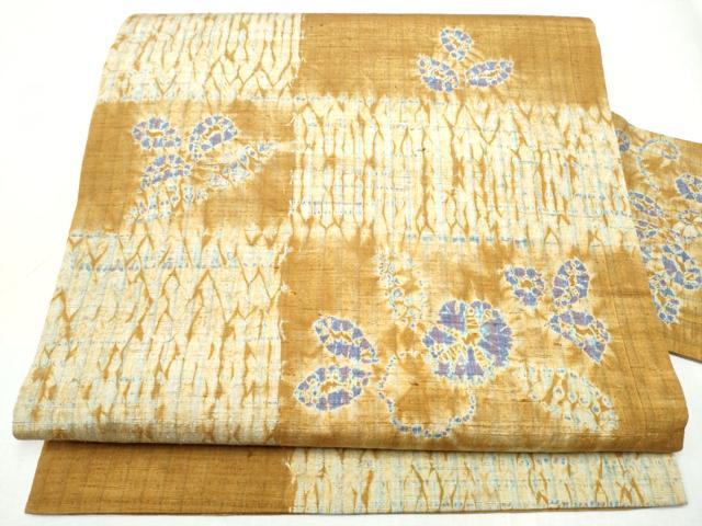 平和屋着物●九寸名古屋帯　紬地　杢目絞り　舞花文　正絹　逸品　CABD0757hy