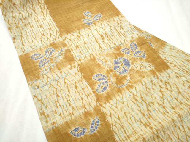 平和屋着物●九寸名古屋帯　紬地　杢目絞り　舞花文　正絹　逸品　CABD0757hy