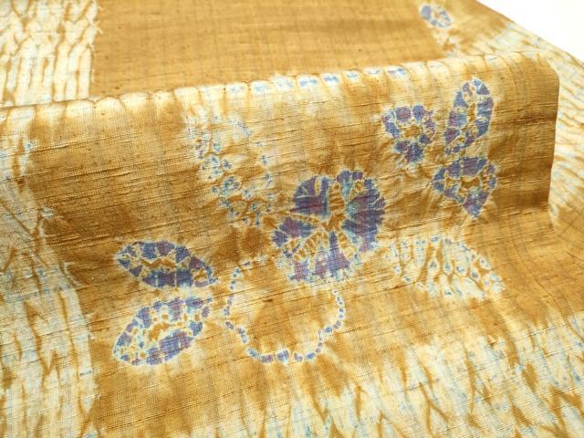 平和屋着物●九寸名古屋帯　紬地　杢目絞り　舞花文　正絹　逸品　CABD0757hy