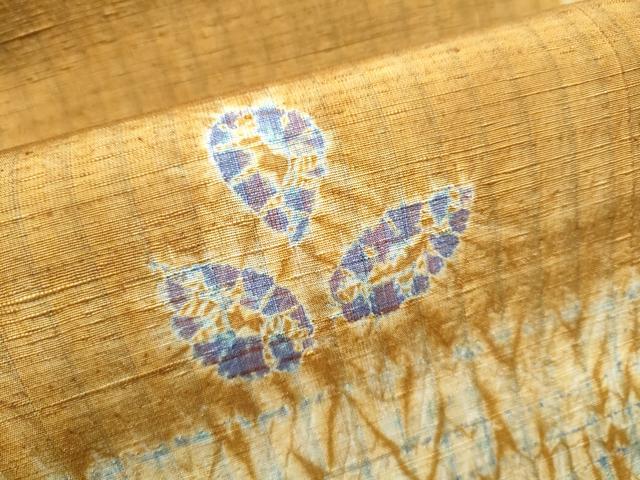 平和屋着物●九寸名古屋帯　紬地　杢目絞り　舞花文　正絹　逸品　CABD0757hy