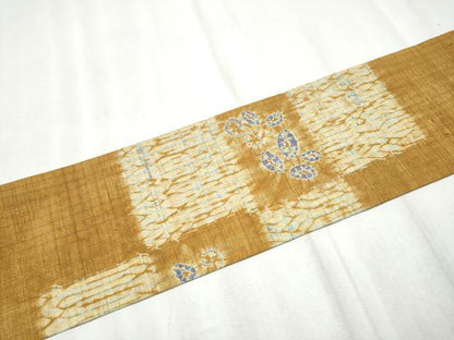 平和屋着物●九寸名古屋帯　紬地　杢目絞り　舞花文　正絹　逸品　CABD0757hy