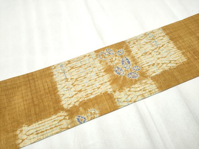 平和屋着物●九寸名古屋帯　紬地　杢目絞り　舞花文　正絹　逸品　CABD0757hy