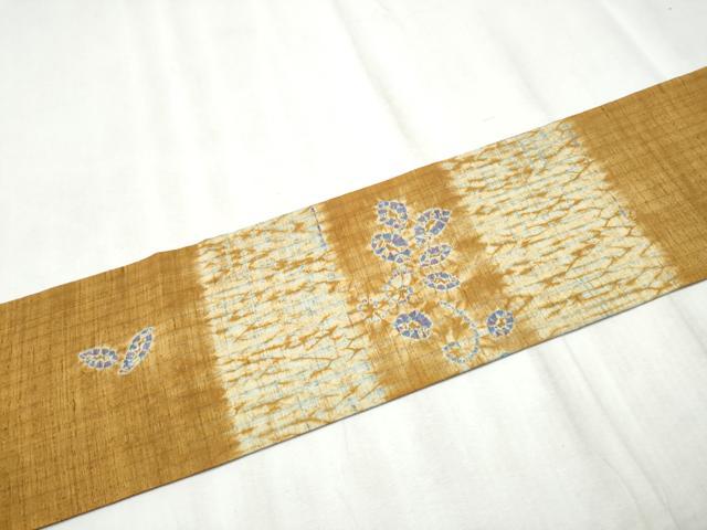 平和屋着物●九寸名古屋帯　紬地　杢目絞り　舞花文　正絹　逸品　CABD0757hy