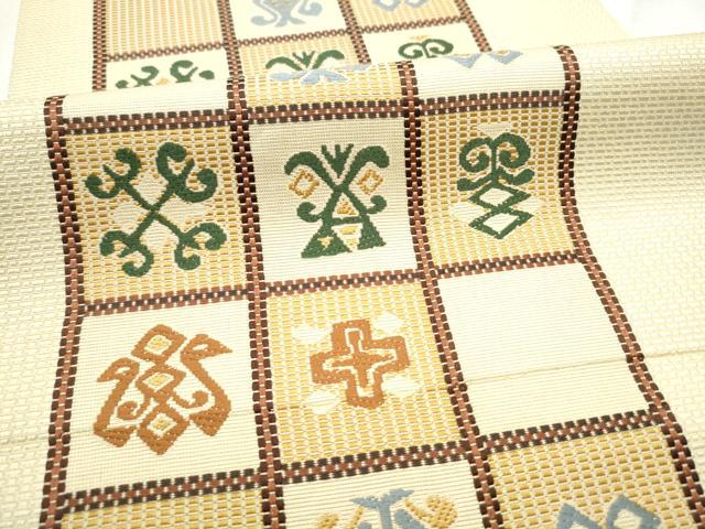 平和屋着物●本場筑前博多織 八寸名古屋帯 市松幾何学文様 正絹 逸品 CABD0760hy