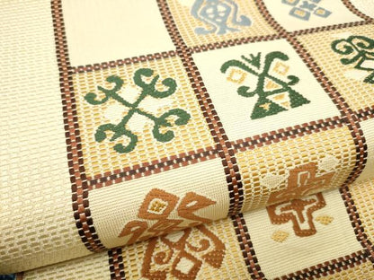 平和屋着物●本場筑前博多織 八寸名古屋帯 市松幾何学文様 正絹 逸品 CABD0760hy