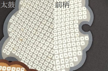 平和屋着物●塩瀬　九寸名古屋帯　雪輪鹿の子文　黒地　正絹　逸品　CABD0762hy