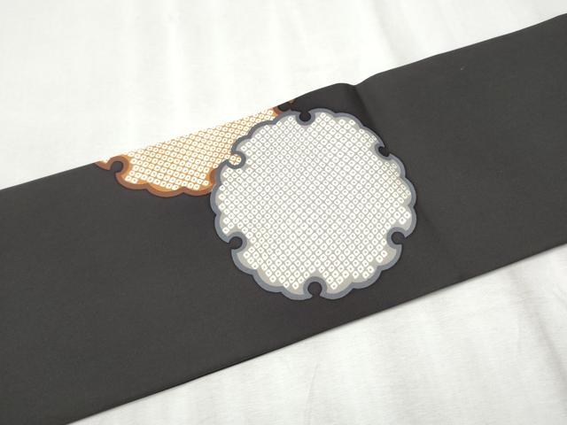 平和屋着物●塩瀬　九寸名古屋帯　雪輪鹿の子文　黒地　正絹　逸品　CABD0762hy
