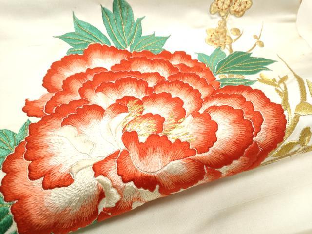 平和屋着物●アンティーク　大正ロマン　九寸名古屋帯　総手刺繍　舞花文　金糸　正絹　逸品　CABD0764hy