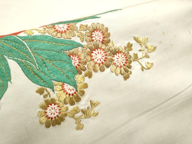 平和屋着物●アンティーク　大正ロマン　九寸名古屋帯　総手刺繍　舞花文　金糸　正絹　逸品　CABD0764hy