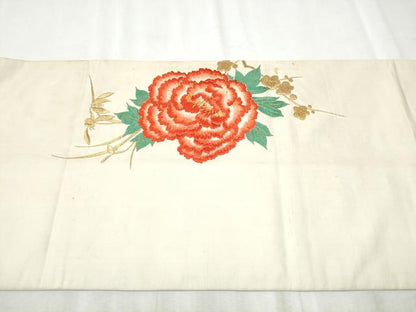 平和屋着物●アンティーク　大正ロマン　九寸名古屋帯　総手刺繍　舞花文　金糸　正絹　逸品　CABD0764hy