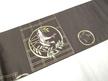 平和屋着物●九寸名古屋帯　唐織　花鳥舞蝶丸文　金銀糸　正絹　逸品　CABD0765hy