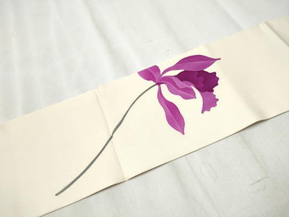 平和屋着物●塩瀬　九寸名古屋帯　ろうけつ染　枝花文　正絹　逸品　CABD0766hy