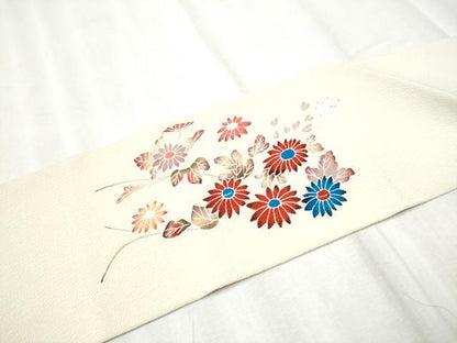 平和屋着物●九寸名古屋帯　型染め　舞花文　鬼しぼ縮緬　正絹　逸品　CABD0767hy