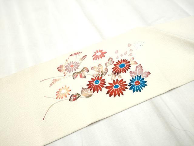 平和屋着物●九寸名古屋帯　型染め　舞花文　鬼しぼ縮緬　正絹　逸品　CABD0767hy