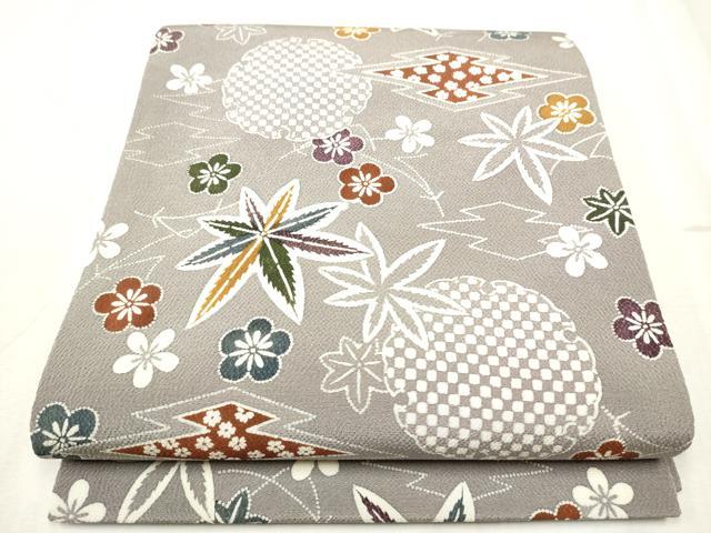 平和屋着物●九寸開き名古屋帯　型染め　雪輪舞花文　鬼しぼ縮緬　正絹　逸品　CABD0776hy