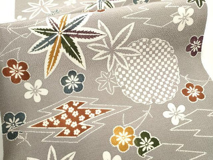 平和屋着物●九寸開き名古屋帯　型染め　雪輪舞花文　鬼しぼ縮緬　正絹　逸品　CABD0776hy