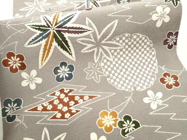 平和屋着物●九寸開き名古屋帯　型染め　雪輪舞花文　鬼しぼ縮緬　正絹　逸品　CABD0776hy