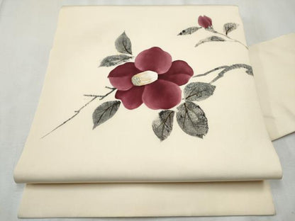 平和屋着物●九寸名古屋帯　ろうけつ染　枝椿　金彩　正絹　逸品　CABD0777hy