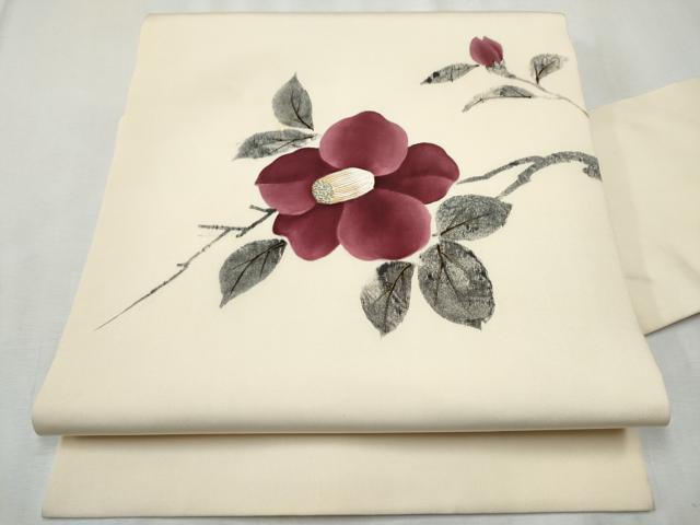 平和屋着物●九寸名古屋帯　ろうけつ染　枝椿　金彩　正絹　逸品　CABD0777hy