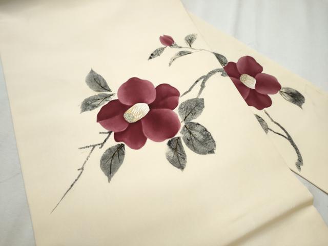 平和屋着物●九寸名古屋帯　ろうけつ染　枝椿　金彩　正絹　逸品　CABD0777hy
