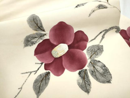 平和屋着物●九寸名古屋帯　ろうけつ染　枝椿　金彩　正絹　逸品　CABD0777hy