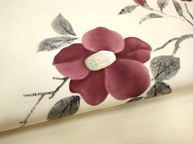 平和屋着物●九寸名古屋帯　ろうけつ染　枝椿　金彩　正絹　逸品　CABD0777hy